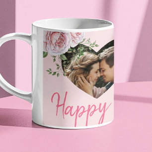 Personalisiert 2 Foto Herzen Rosa Rosen Valentine Kaffeetasse