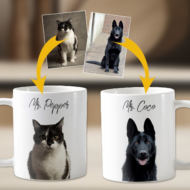 Personalisiert 2 Fotos und Namen für Haustiere Kaffeetasse (Von Creator hochgeladen)