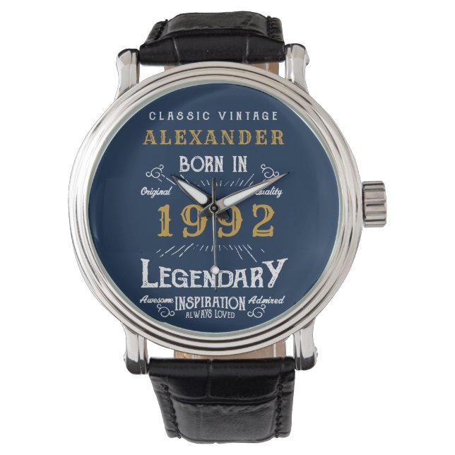 Personalisiert 30. Geburtstag 1992 Vintages blaues Armbanduhr (Vorderseite)