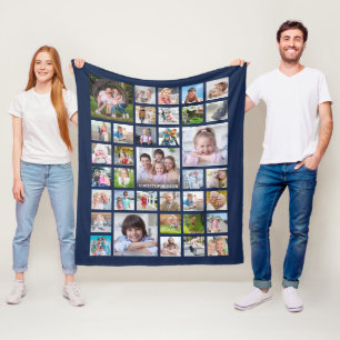 Personalisiert 36 Foto Collage Navy Blue Fleecedecke