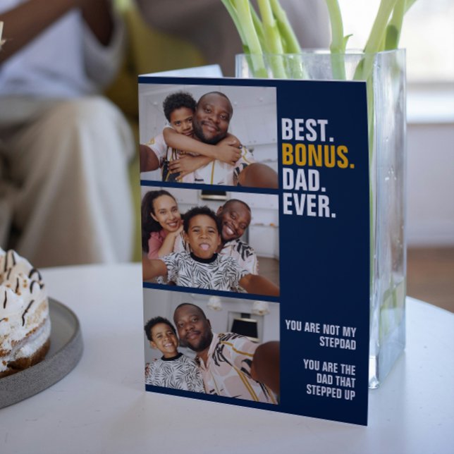 Personalisiert 3 Foto Der Vater, der hochgekletter Karte (Personalized 3 Photo The Dad That Stepped Up Card from Ricaso.  Stepfather Father Day cards.)