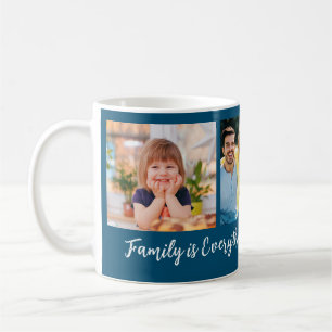 Personalisiert 3 Foto Familienname Zitat blau Kaffeetasse