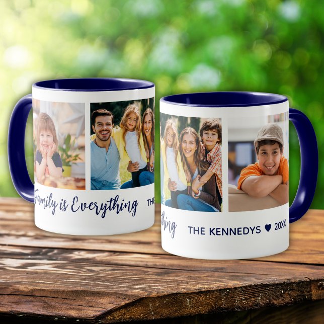 Personalisiert 3 Foto Familienname Zitat blau Tasse (Von Creator hochgeladen)