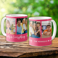Personalisiert 3-Foto-Familienname-Zitat HotPink