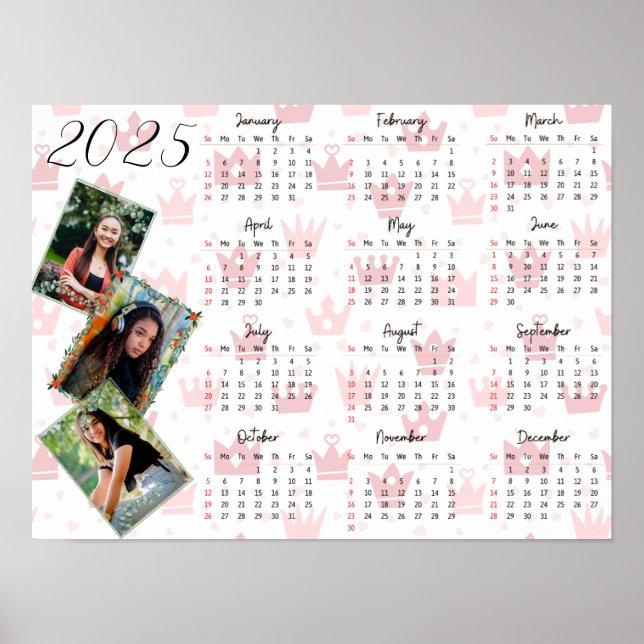 Personalisiert 3 Fotocollage Family 2025 Kalender Poster (Vorne)