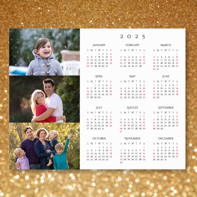 Personalisiert 3 Fotocollage Family 2025 Kalender Poster (Personalized 3 Photo Collage Family 2025 Calendar Poster)