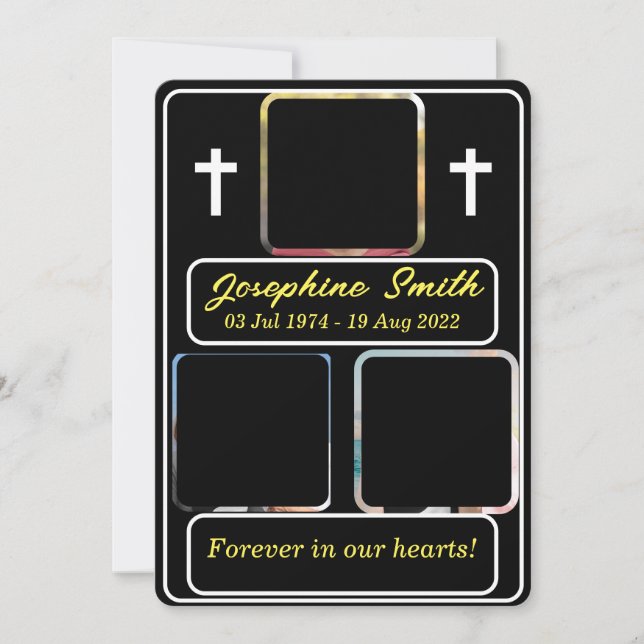 Personalisiert 3 Fotos Beerdigung Einladung (Vorderseite)