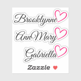 Personalisiert 3 Namen Text Pink Kalligraphie Herz Aufkleber