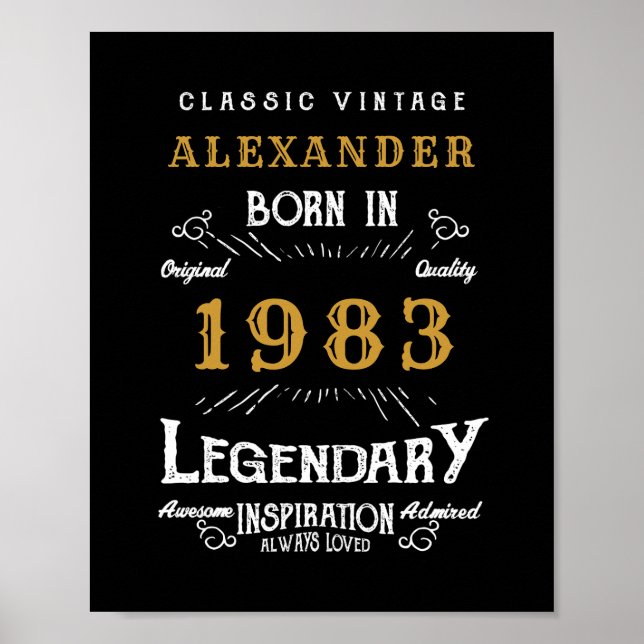 Personalisiert 40. Geburtstag 1983 Name Legendär h Poster (Vorne)