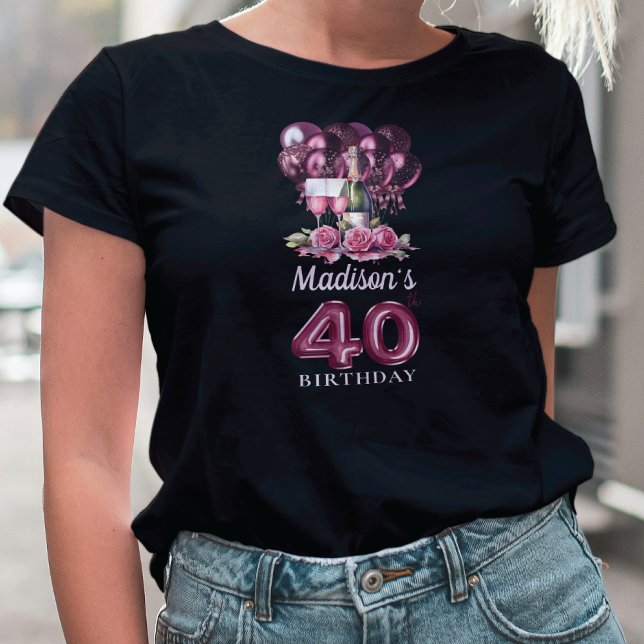 Personalisiert 40. Geburtstag Luxus Wein & Balloon T-Shirt (Von Creator hochgeladen)
