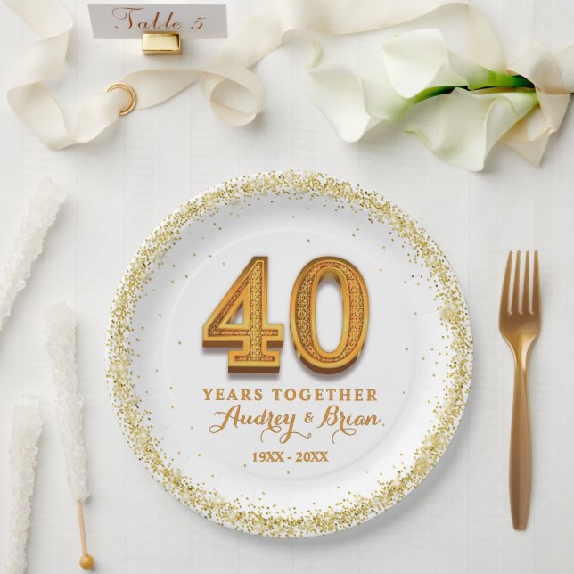 personalisiert 40. Jahrestag Pappteller (Hochzeit)