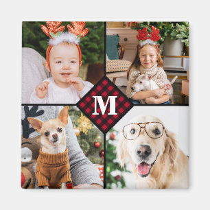 Personalisiert 4 Foto Monogramm Rotes Buffalo Kari Magnet