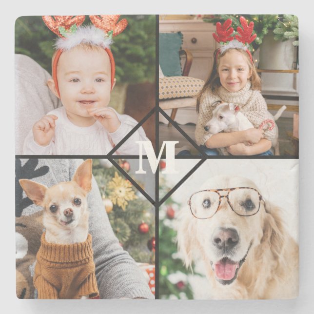 Personalisiert 4 Foto Monogramm Rotes Buffalo Kari Steinuntersetzer (Vorderseite)