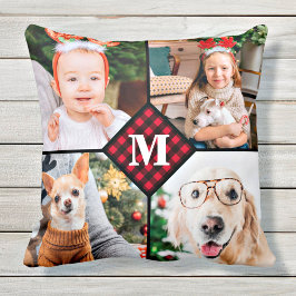 Personalisiert 4 Foto Rotes Buffalo Kariert Monogr Kissen