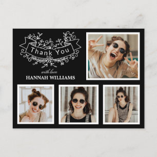 Personalisiert 4 Fotocollage Abschluss Vielen Dank Postkarte