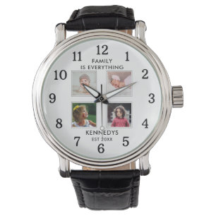 Personalisiert 4 Fotocollage Familienname Weiß Armbanduhr