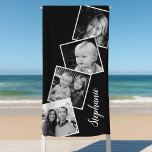 Personalisiert 4 Fotocollage Film Streifen schwarz Strandtuch<br><div class="desc">Personalisiert 4 Foto Collage Film Strip Black Beach Handtuch. Personalisieren Sie dieses maßgeschneiderte Design mit 4 Fotos und Ihrem Namen.</div>
