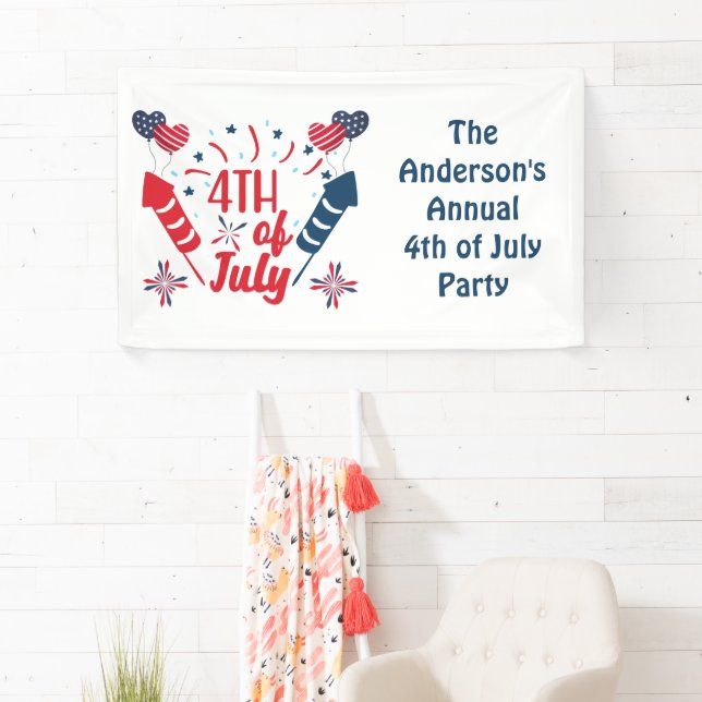 Personalisiert 4. Juli Fireworks Red White Blue Banner (Insitu)