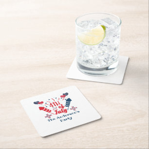 Personalisiert 4. Juli Fireworks Red White Blue Rechteckiger Pappuntersetzer