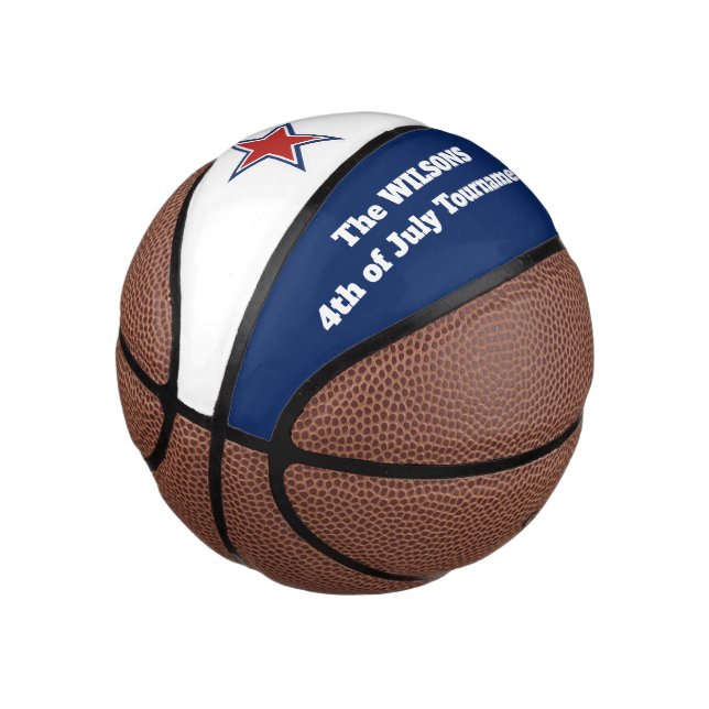 Personalisiert 4. Juli/Roter Star Mini Basketball (angewinkelt)