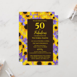 Personalisiert 50 & Fabulous Yellow & Lila Floral Einladung