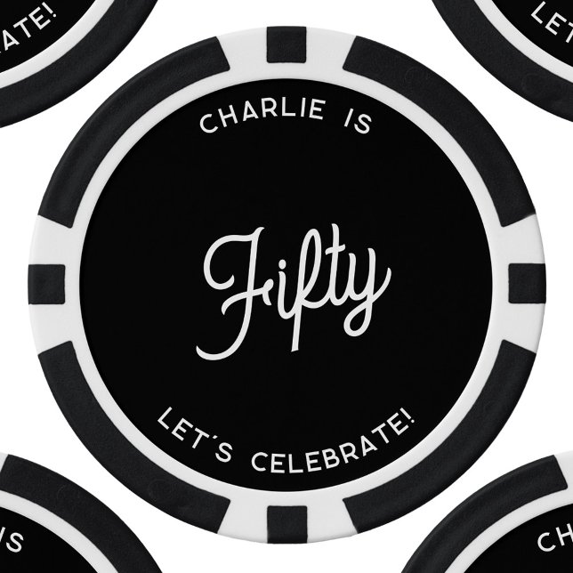 Personalisiert 50 Fünfzig Geburtstag Pokerchips (Personalized 50 fifty fiftieth birthday monochrome black and white poker chips)