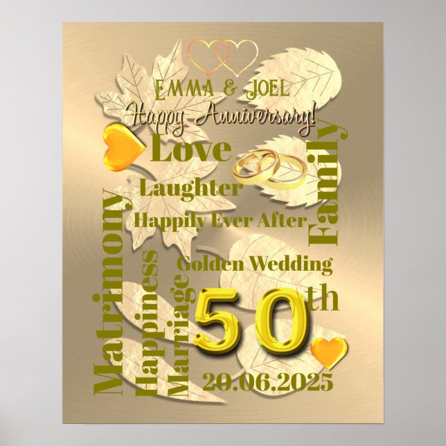 Personalisiert 50. Goldhochzeit Poster (Vorne)