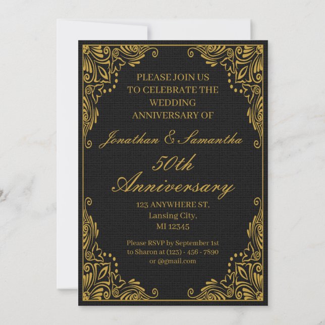 Personalisiert 50. Hochzeitstag Gold Black Einladung (Rückseite)