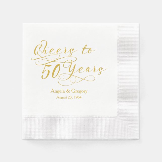 Personalisiert 50. Hochzeitstag Gold Cheers Serviette (Vorderseite)