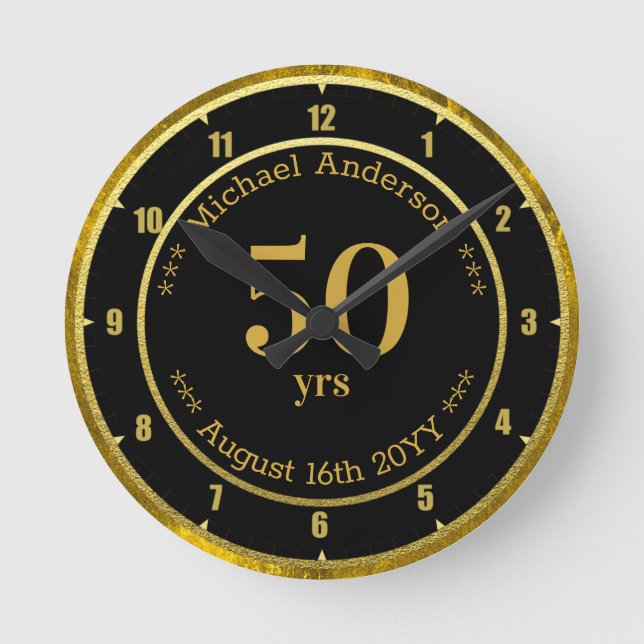 personalisiert 50 Jahre Ruhestand oder Jahrestag Runde Wanduhr (Vorderseite)
