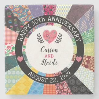 Personalisiert 50. Jahrestag, Patchwork Quilt Steinuntersetzer