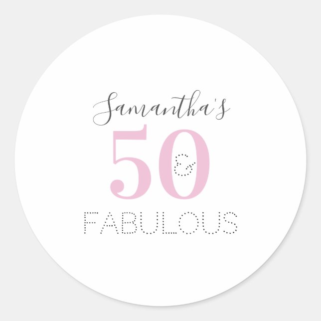 Personalisiert 50 und fabelhaft Modern Pink Birthd Runder Aufkleber (Vorderseite)