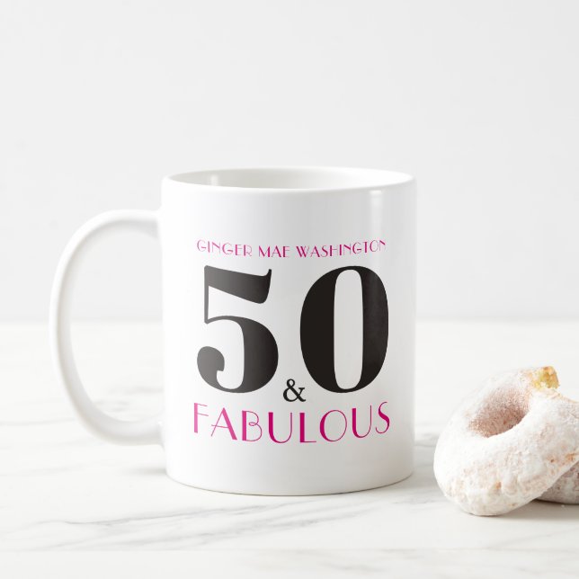 Personalisiert 50 und fabelhafte Geburtstagsparty- Kaffeetasse (Mit Donut)