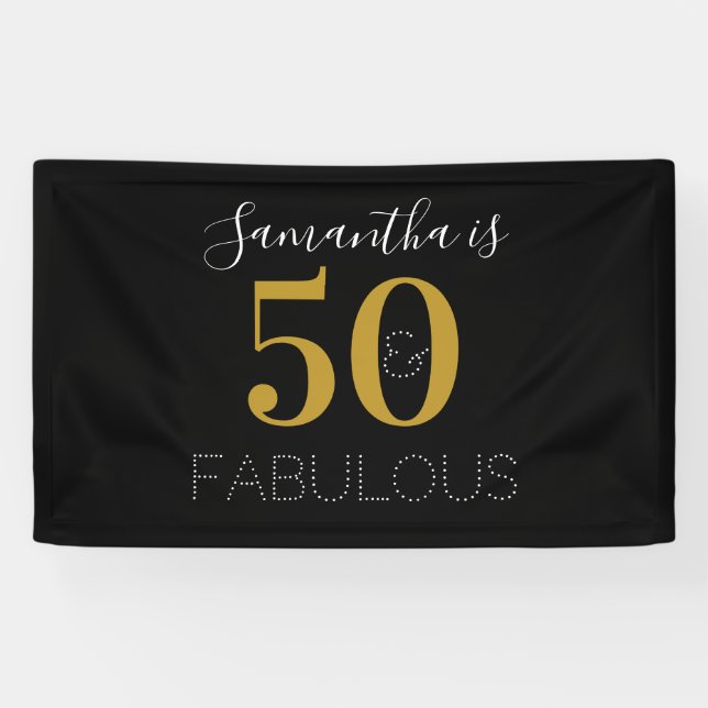 Personalisiert 50 und fabelhafte Goldschwarz Gebur Banner (Horizontal)