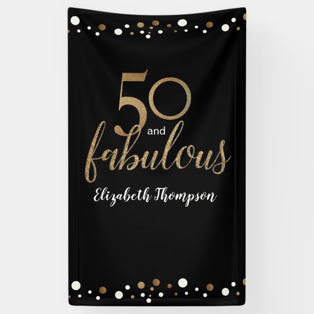 Personalisiert 50 und Fabulous Black Confetti Banner (Vertikal)