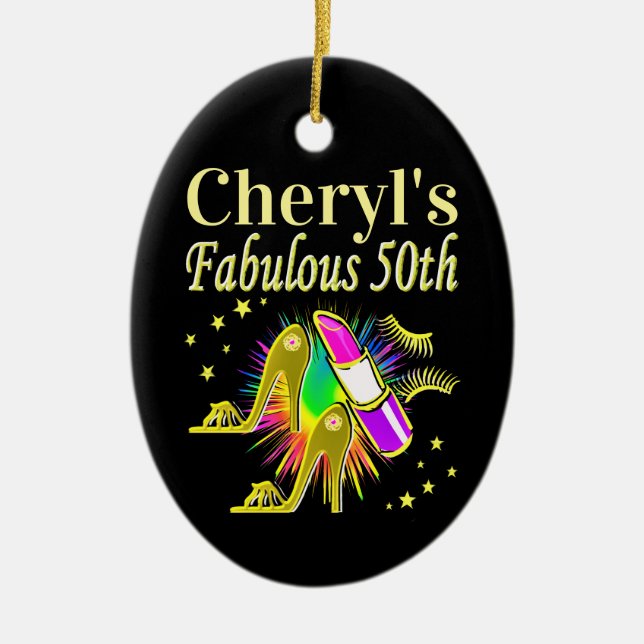 PERSONALISIERT 50 UND FABULOUS DIVA KERAMIK ORNAMENT (Vorne)