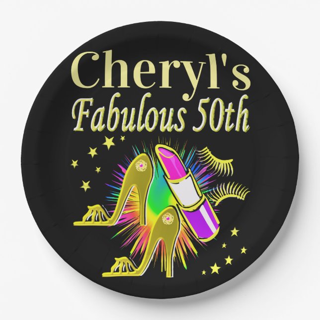 PERSONALISIERT 50 UND FABULOUS DIVA PAPPTELLER (Vorderseite)