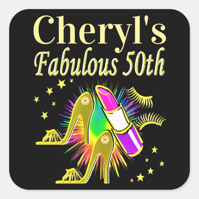 PERSONALISIERT 50 UND FABULOUS DIVA QUADRATISCHER AUFKLEBER (Vorderseite)