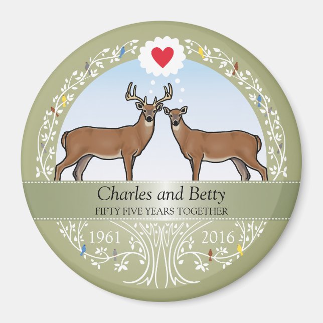Personalisiert 55. Hochzeitstag, Buck & Doe Magnet (Vorne)