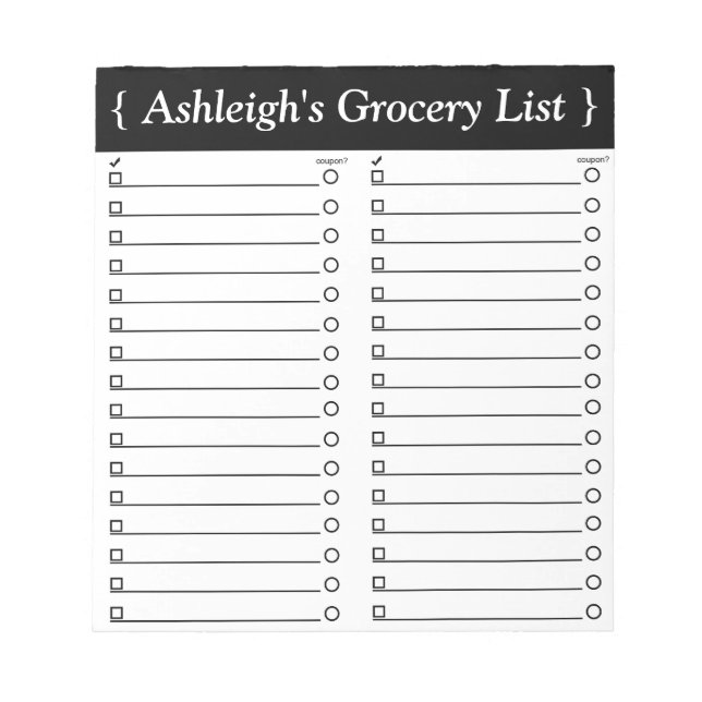 Personalisiert 5,5" x 6" Lebensmittelliste Notepad Notizblock (Vorderseite)