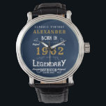 Personalisiert 60. Geburtstag 1962 Vintages blaues Armbanduhr<br><div class="desc">Eine personalisierte,  einzigartige Uhr für diesen Geburtstag. Fügen Sie diesem Vintagen Retro-Design den Namen für ein individuelles Geburtstagsgeschenk hinzu. Bearbeiten Sie den Namen und das Jahr einfach mit der Vorlage. Ein wunderbares Geschenk zum Geburtstag. Mehr Geschenke und Party-Vorräte für dieses Party-Fest mit dem "Legendary"-Design im Laden verfügbar.</div>