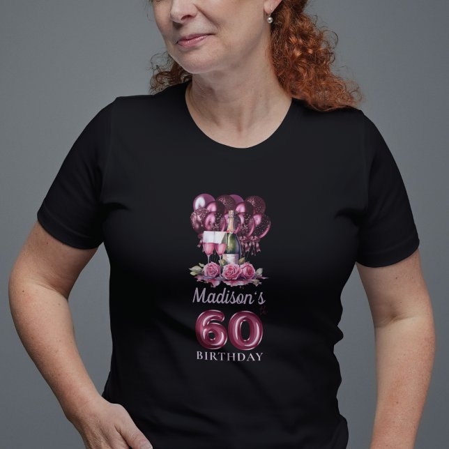 Personalisiert 60. Geburtstag Luxus Wein & Balloon T-Shirt (Von Creator hochgeladen)