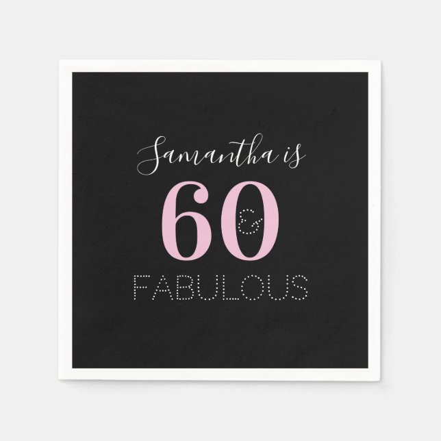 Personalisiert 60 und fabelhaft Black Pink Geburts Serviette (Vorderseite)