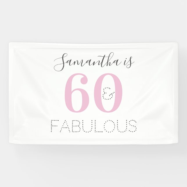 Personalisiert 60 und fabelhaft Modern Pink Birthd Banner (Horizontal)