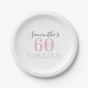 Personalisiert 60 und fabelhaft Modern Pink Birthd Pappteller