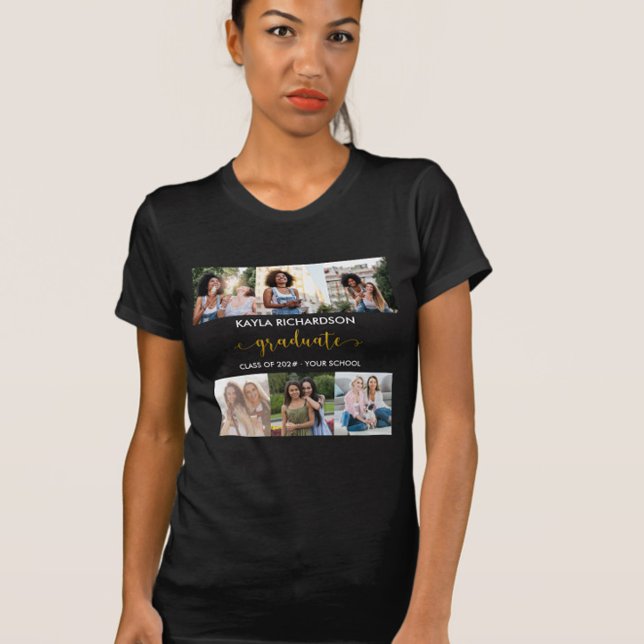 Personalisiert 6 Foto Collage Gold Graduate T-Shirt (Graduate tee with 6 photos)