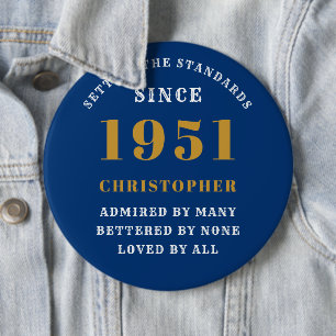 Personalisiert 70. Geburtstag 1951 Elegant Blue Go Button
