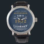 Personalisiert 70. Geburtstag 1952 Vintages blaues Armbanduhr<br><div class="desc">Eine personalisierte,  einzigartige Uhr für diesen Geburtstag. Fügen Sie diesem Vintagen Retro-Design den Namen für ein individuelles Geburtstagsgeschenk hinzu. Bearbeiten Sie den Namen und das Jahr einfach mit der Vorlage. Ein wunderbares Geschenk zum Geburtstag. Mehr Geschenke und Party-Vorräte für dieses Party-Fest mit dem "Legendary"-Design im Laden verfügbar.</div>
