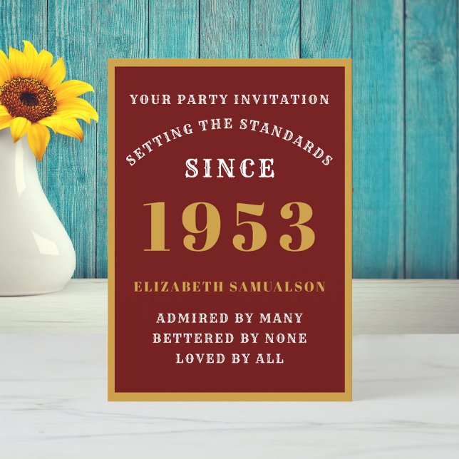 Personalisiert 70. Geburtstag 1953 Elegantes Rotes Einladung (Von Creator hochgeladen)
