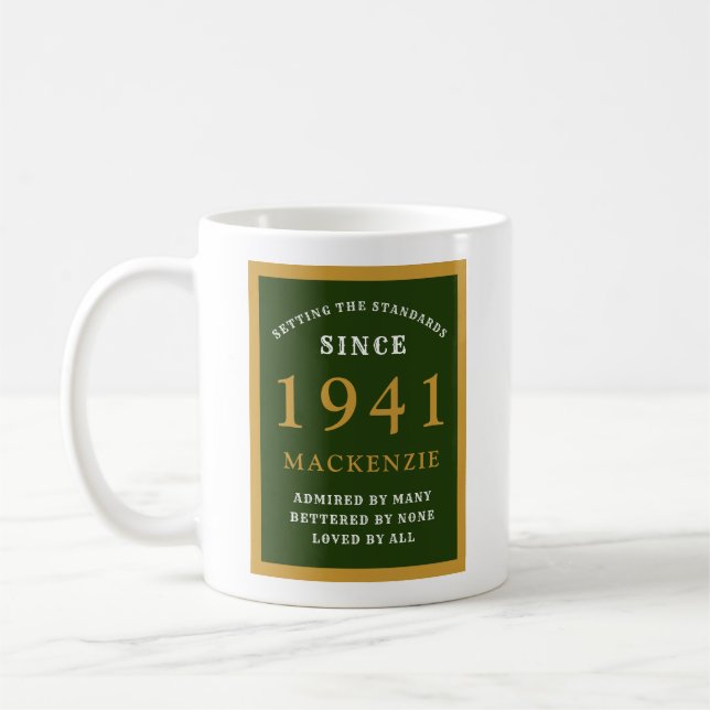Personalisiert 80. Geburtstag 1941 Elegantes Grüne Kaffeetasse (Links)